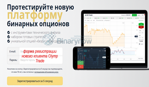 Форма регистрации Олимп Трейд